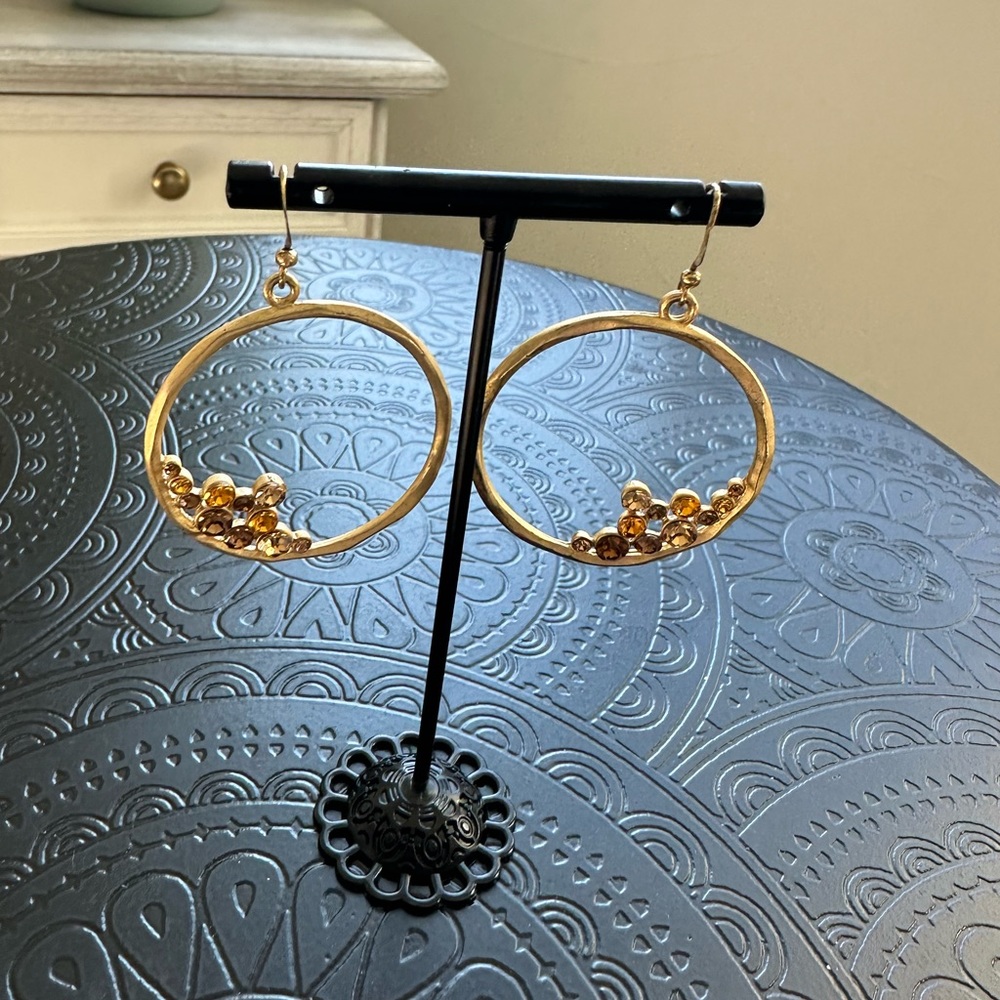 Cache Gold Rhinestone Earrings - Picture 3 of 11